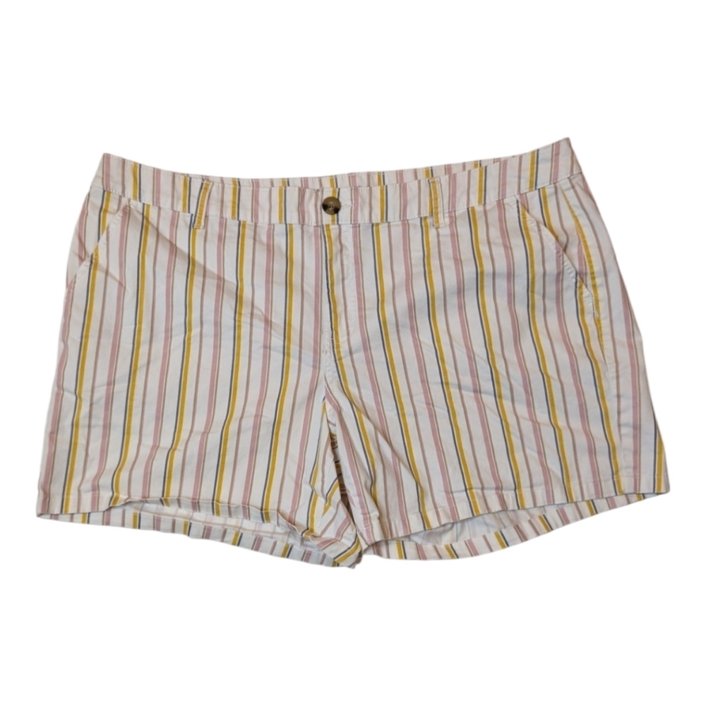 a.n.a Pink White Yellow Blue Striped Mid Rise Midi Short 6" Inseam Womens 22W